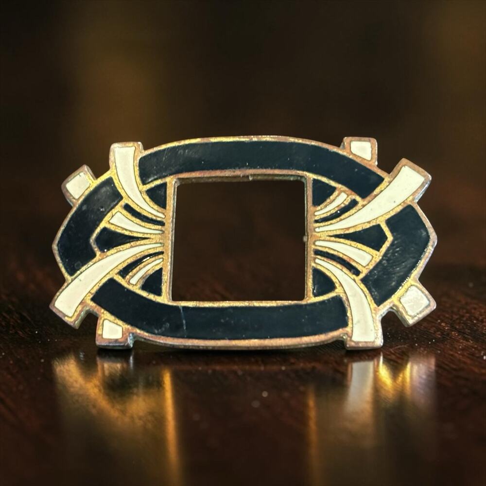 Art Deco Black Ivory Enamel Dress Clip Buckle Finding Geometric 1920s